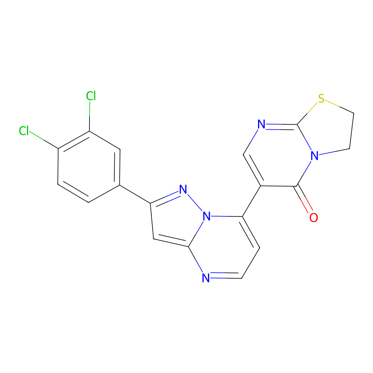 6-[2-(3,4-Dichlorophenyl)pyrazolo[1,5-a]pyrimidin-7-yl]-2,3-dihydro-[1,3]thiazolo[3,2-a]pyrimidin-5-one molecular structure, CAS 861209-13-4