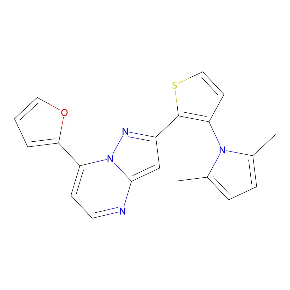 2-[3-(2,5-dimethyl-1H-pyrrol-1-yl)-2-thienyl]-7-(2-furyl)pyrazolo[1,5-a]pyrimidine molecular structure, CAS 861209-14-5