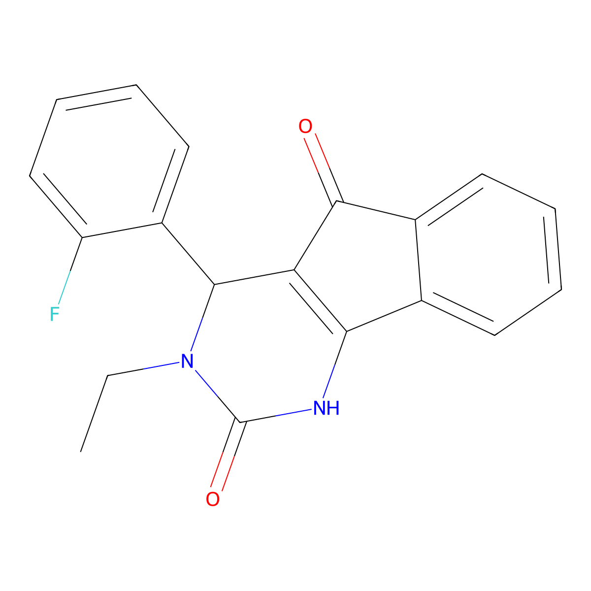 3-ethyl-4-(2-fluorophenyl)-3,4-dihydro-1H-indeno[1,2-d]pyrimidine-2,5-dione molecular structure, CAS 861209-20-3