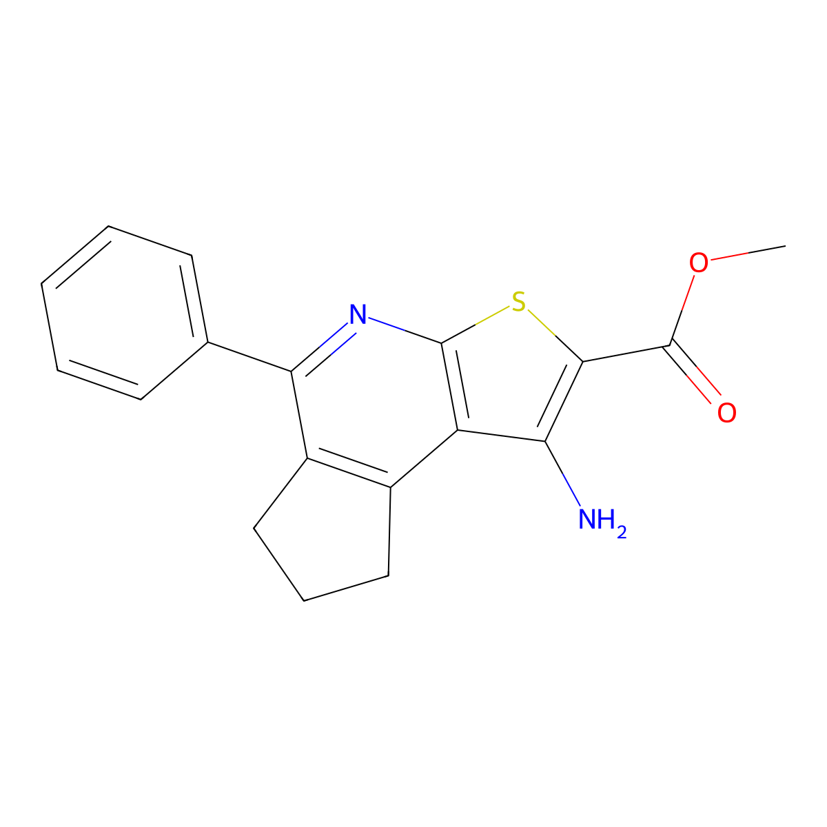 methyl 1-amino-5-phenyl-7,8-dihydro-6H-cyclopenta[d]thieno[2,3-b]pyridine-2-carboxylate molecular structure, CAS 861209-21-4