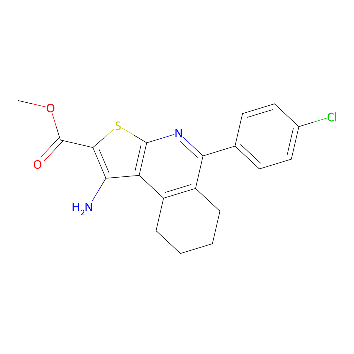 Methyl 1-amino-5-(4-chlorophenyl)-6,7,8,9-tetrahydrothieno[2,3-c]isoquinoline-2-carboxylate molecular structure, CAS 861209-22-5