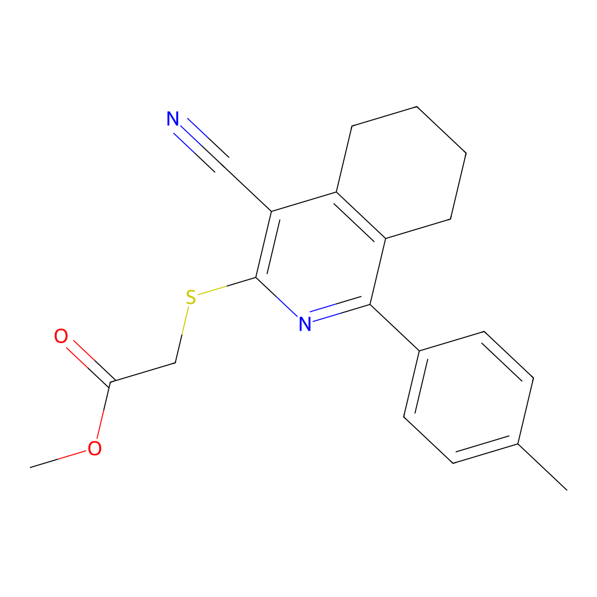 Methyl 2-{[4-cyano-1-(4-methylphenyl)-5,6,7,8-tetrahydro-3-isoquinolinyl]sulfanyl}acetate molecular structure, CAS 861209-23-6