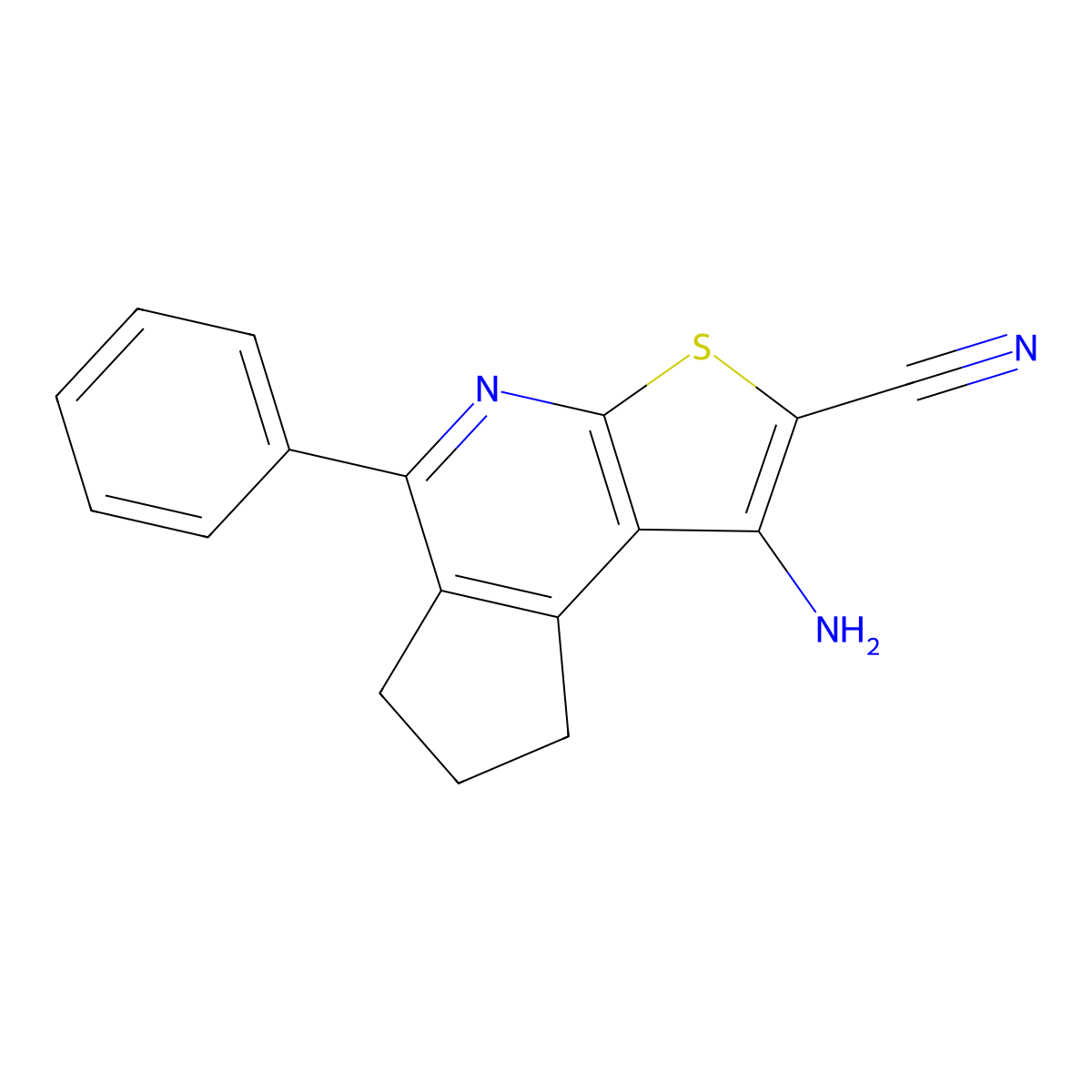3-Amino-8-phenyl-5-thia-7-azatricyclo[7.3.0.0^{2,6}]dodeca-1(9),2(6),3,7-tetraene-4-carbonitrile molecular structure, CAS 861209-24-7