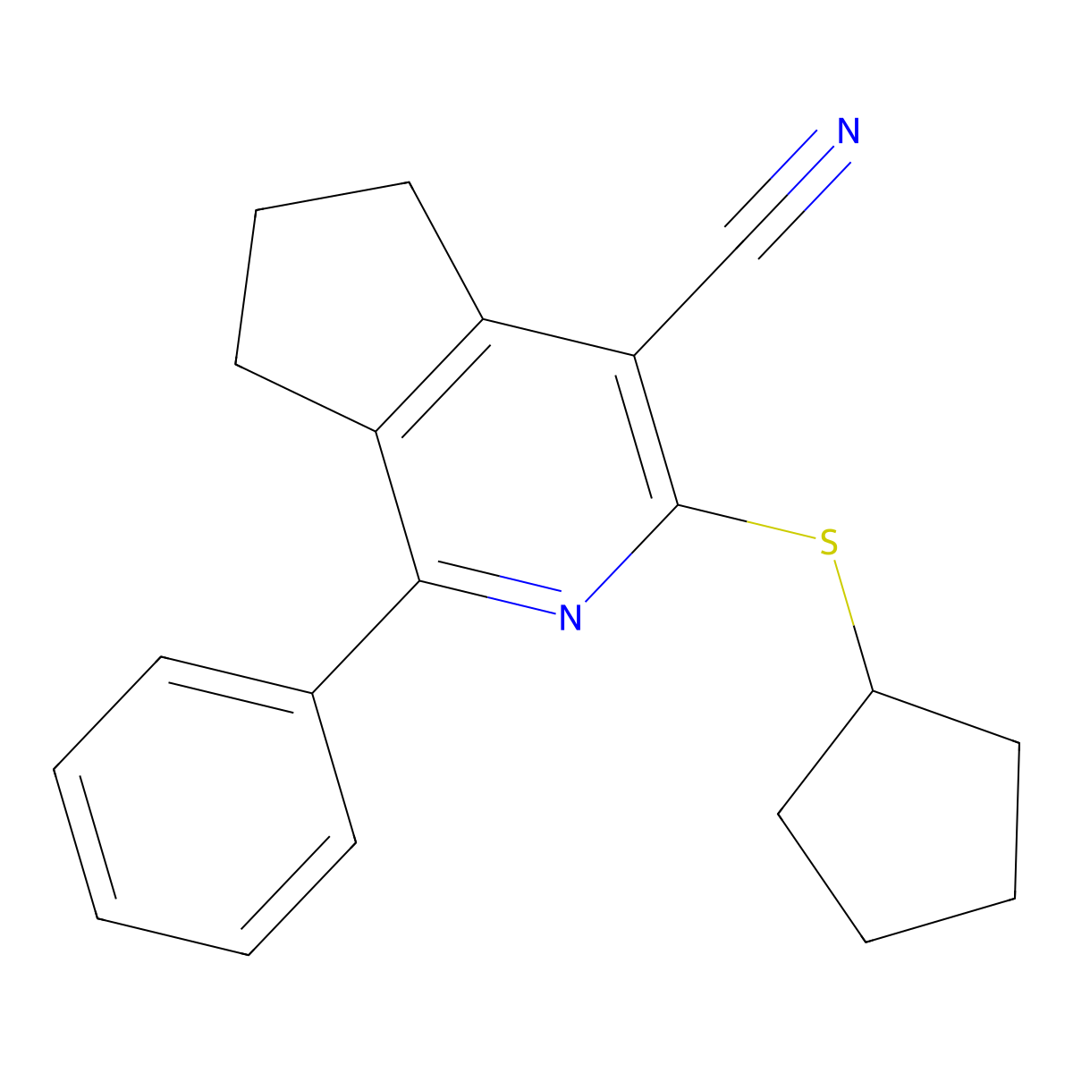 3-(cyclopentylsulfanyl)-1-phenyl-6,7-dihydro-5H-cyclopenta[c]pyridine-4-carbonitrile molecular structure, CAS 861209-31-6