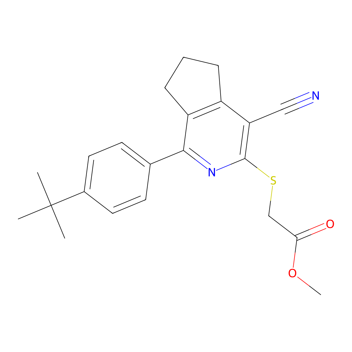 methyl 2-({1-[4-(tert-butyl)phenyl]-4-cyano-6,7-dihydro-5H-cyclopenta[c]pyridin-3-yl}sulfanyl)acetate molecular structure, CAS 861209-34-9