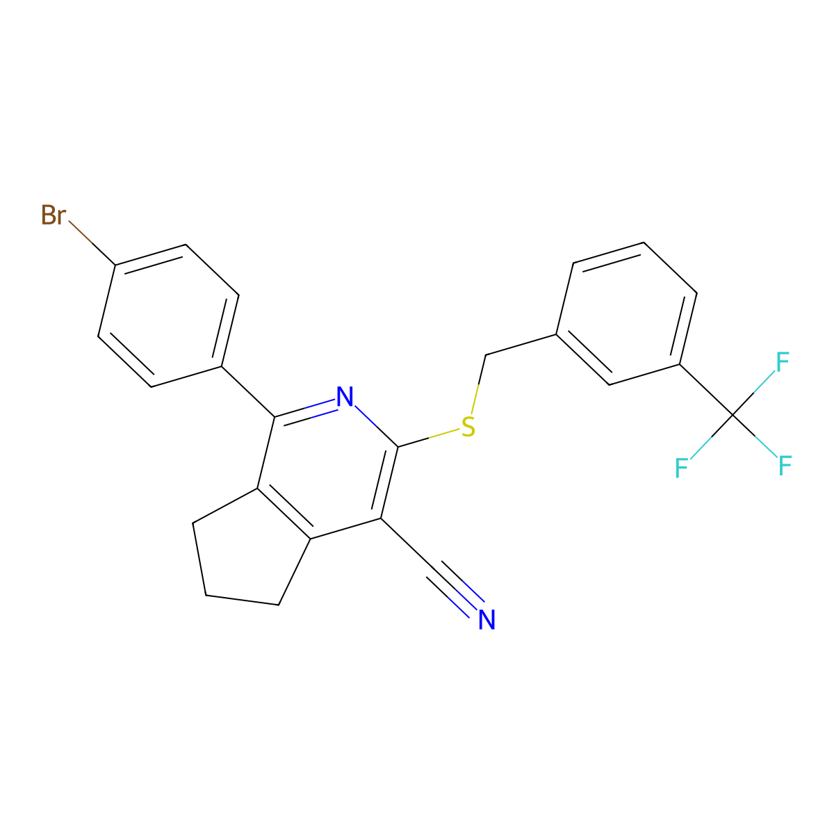 1-(4-bromophenyl)-3-{[3-(trifluoromethyl)benzyl]sulfanyl}-6,7-dihydro-5H-cyclopenta[c]pyridine-4-carbonitrile molecular structure, CAS 861209-35-0