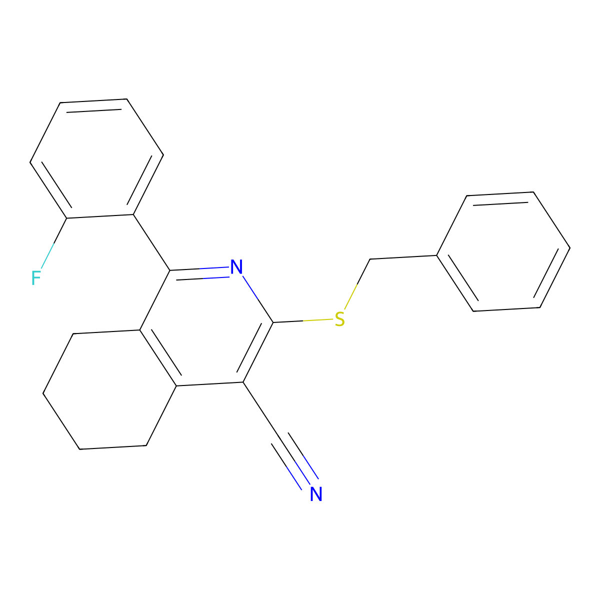 3-(Benzylsulfanyl)-1-(2-fluorophenyl)-5,6,7,8-tetrahydro-4-isoquinolinecarbonitrile molecular structure, CAS 861209-36-1