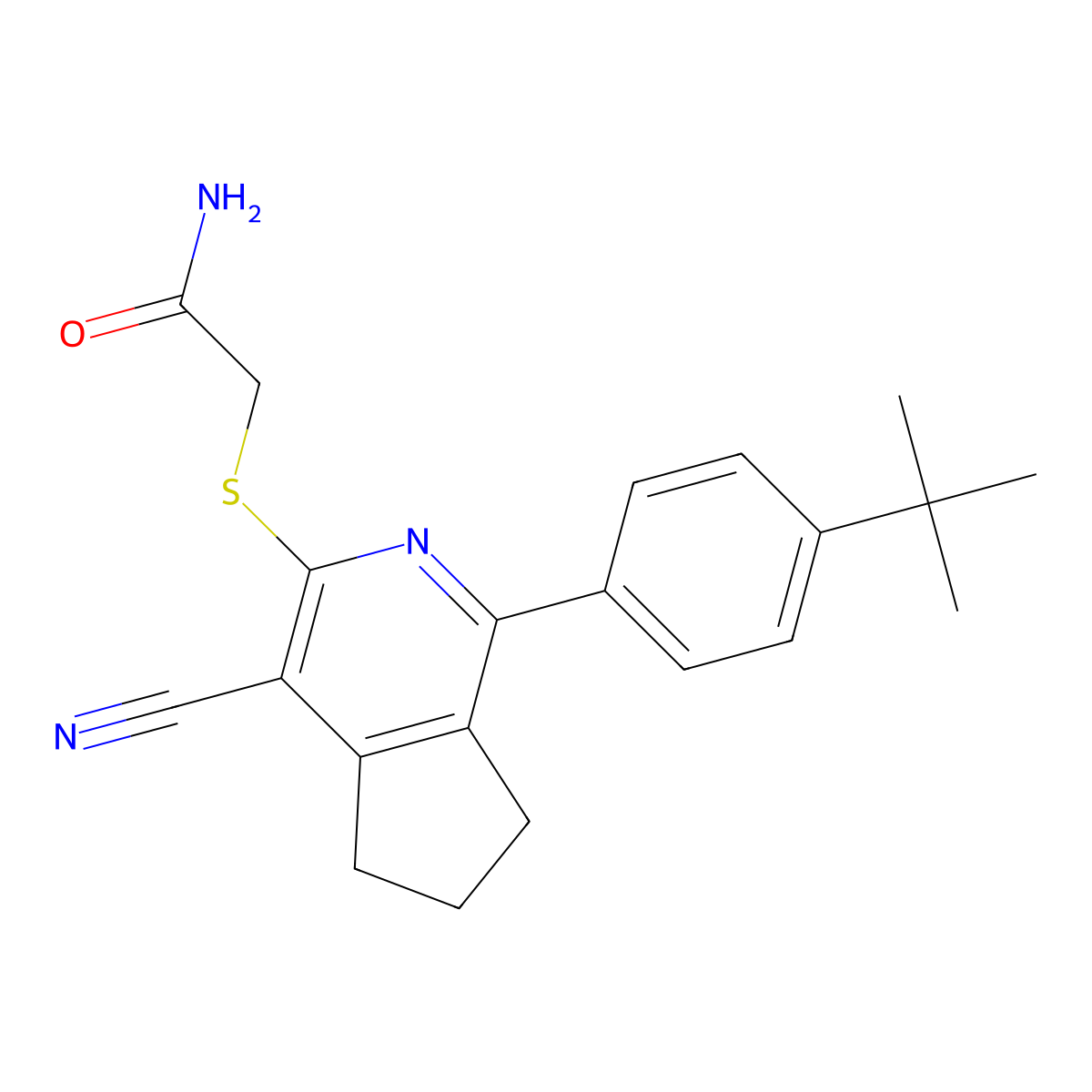 2-({1-[4-(tert-butyl)phenyl]-4-cyano-6,7-dihydro-5H-cyclopenta[c]pyridin-3-yl}sulfanyl)acetamide molecular structure, CAS 861209-37-2