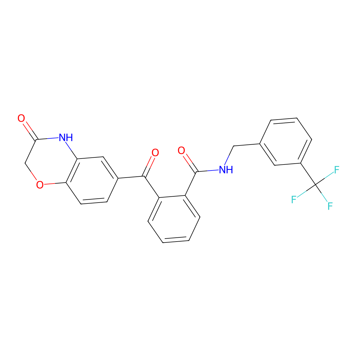 2-[(3-oxo-3,4-dihydro-2H-1,4-benzoxazin-6-yl)carbonyl]-N-[3-(trifluoromethyl)benzyl]benzenecarboxamide molecular structure, CAS 861209-40-7