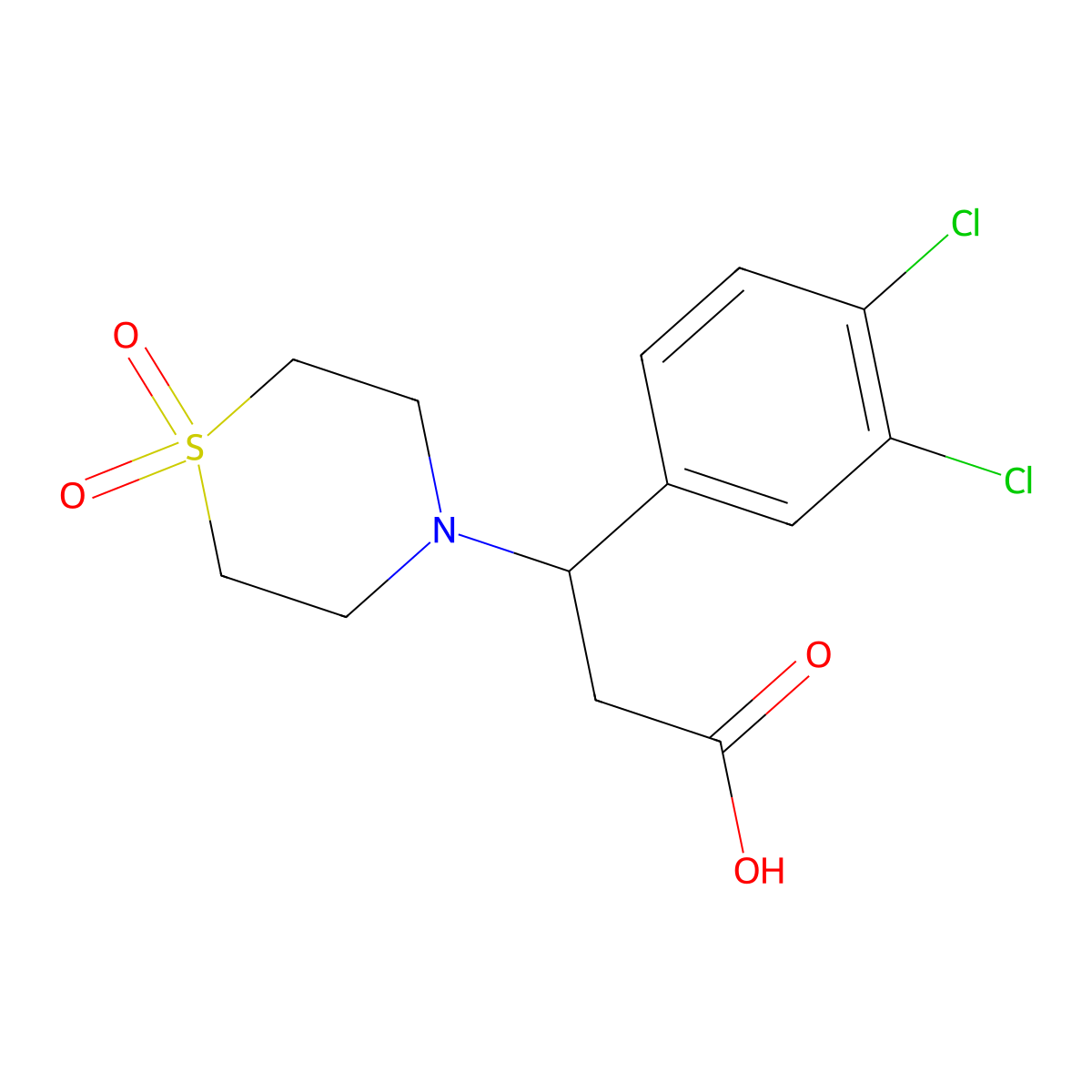 3-(3,4-Dichlorophenyl)-3-(1,1-dioxo-1lambda~6~,4-thiazinan-4-yl)propanoic acid molecular structure, CAS 861209-44-1