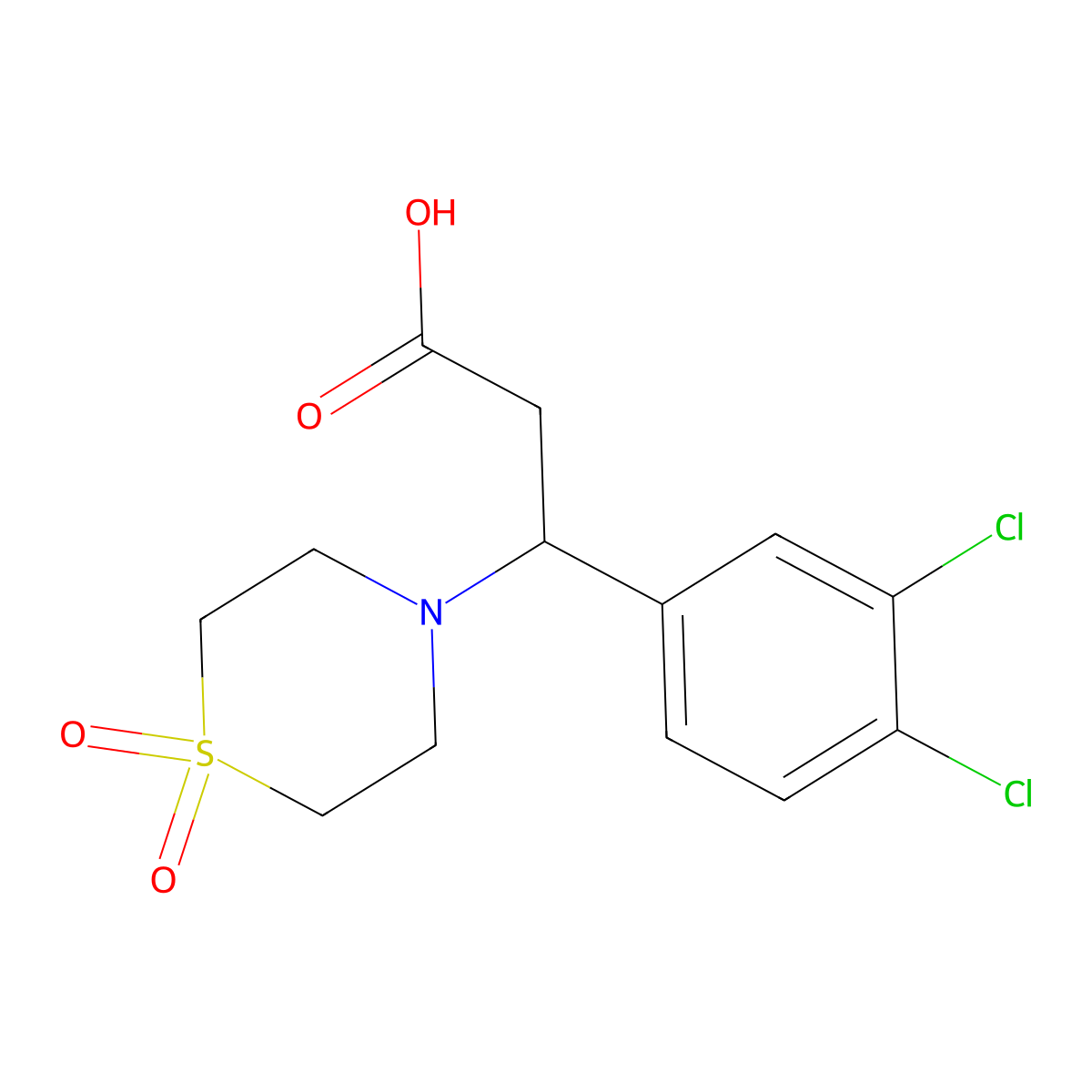 3-(3,4-Dichlorophenyl)-3-(1,1-dioxo-1lambda~6~,4-thiazinan-4-yl)propanoic acid molecular structure, CAS 861209-44-1