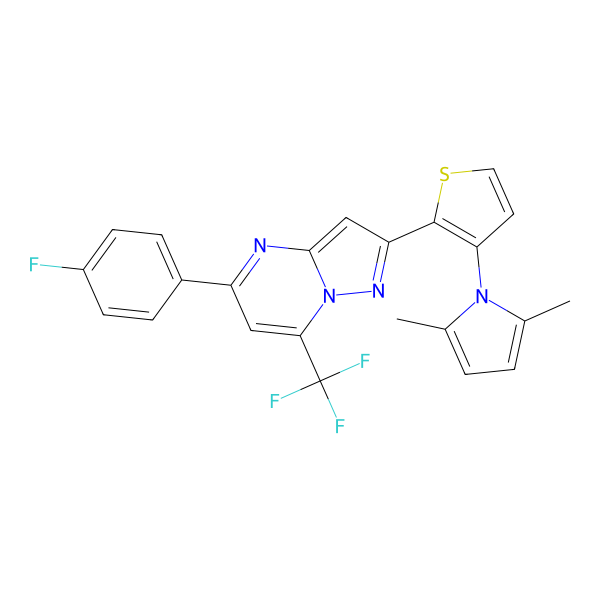 2-[3-(2,5-dimethyl-1H-pyrrol-1-yl)-2-thienyl]-5-(4-fluorophenyl)-7-(trifluoromethyl)pyrazolo[1,5-a]pyrimidine molecular structure, CAS 861209-60-1