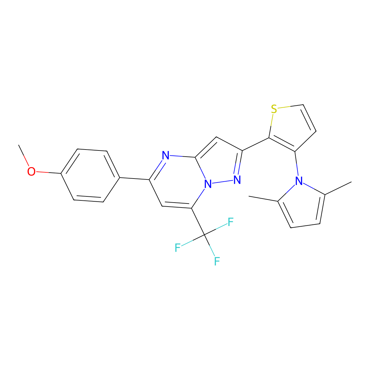 2-[3-(2,5-dimethyl-1H-pyrrol-1-yl)-2-thienyl]-5-(4-methoxyphenyl)-7-(trifluoromethyl)pyrazolo[1,5-a]pyrimidine molecular structure, CAS 861209-61-2