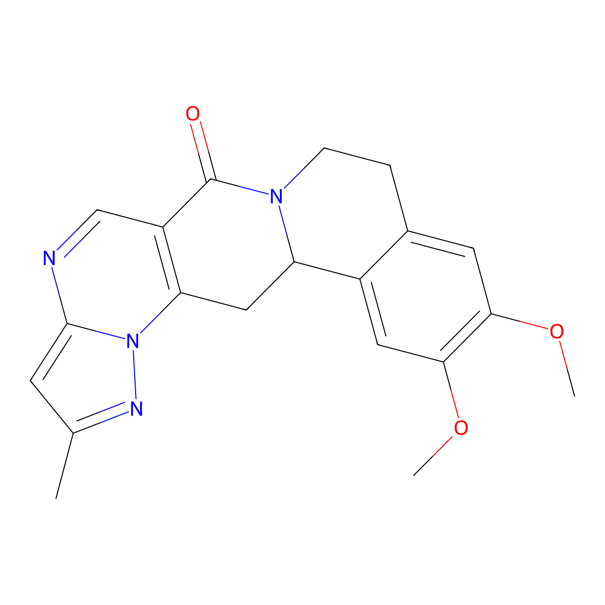 11,12-dimethoxy-2-methyl-8,9,13b,14-tetrahydro-6H-pyrazolo[5'',1'':2',3']pyrimido[4',5':4,5]pyrido[2,1-a]isoquinolin-6-one molecular structure, CAS 861209-62-3