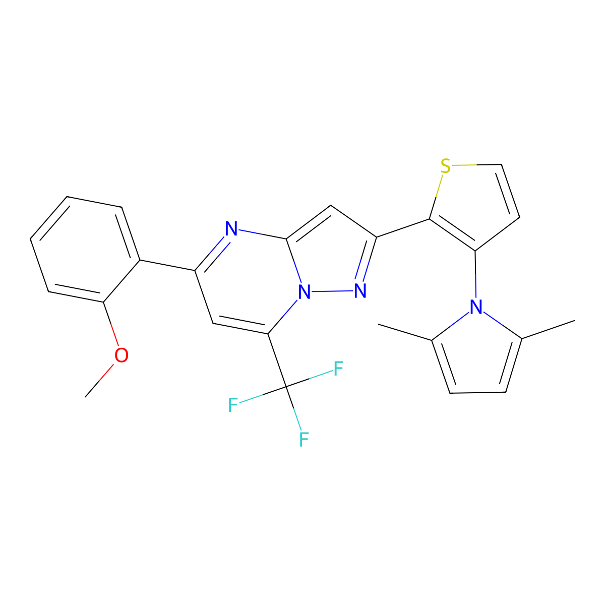 2-[3-(2,5-dimethyl-1H-pyrrol-1-yl)-2-thienyl]-5-(2-methoxyphenyl)-7-(trifluoromethyl)pyrazolo[1,5-a]pyrimidine molecular structure, CAS 861209-63-4