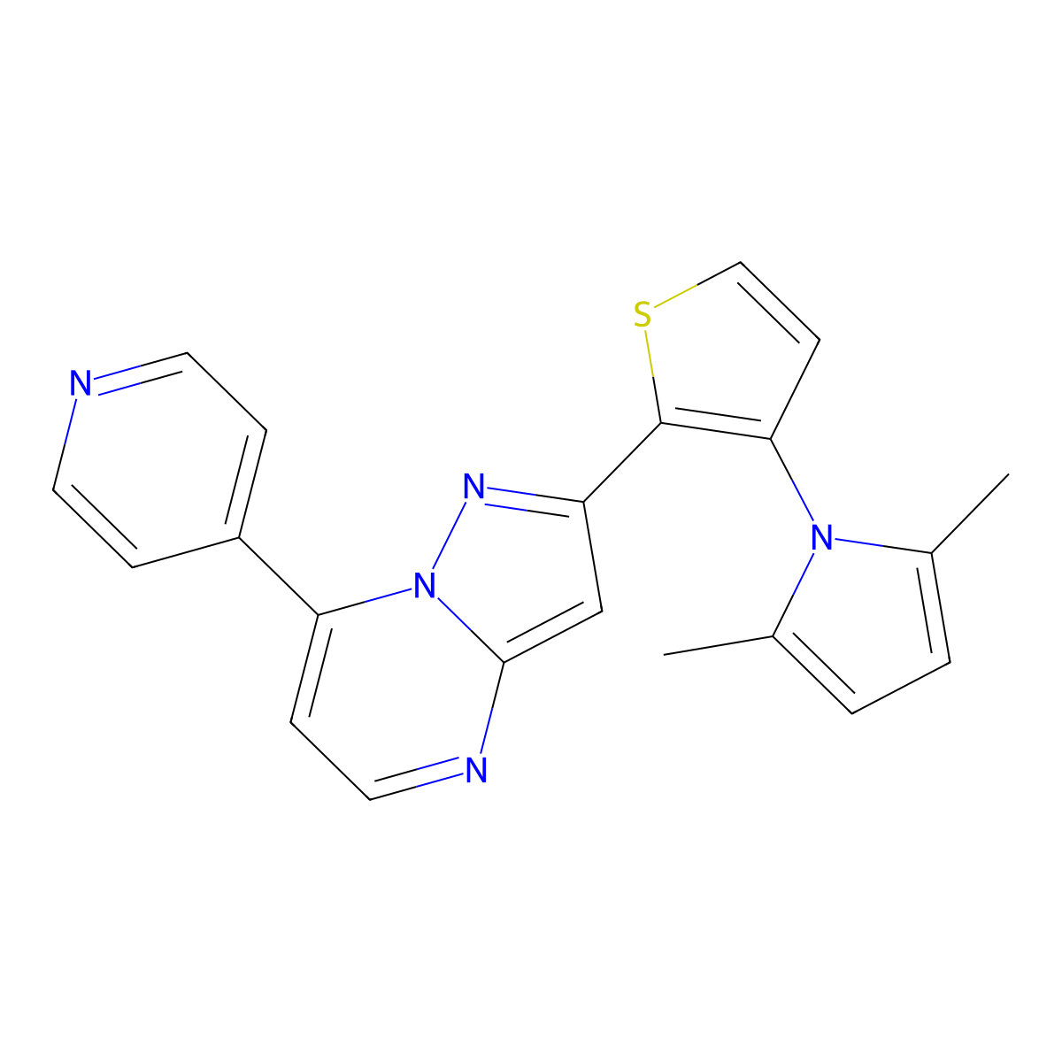 2-[3-(2,5-dimethyl-1H-pyrrol-1-yl)-2-thienyl]-7-(4-pyridinyl)pyrazolo[1,5-a]pyrimidine molecular structure, CAS 861209-66-7