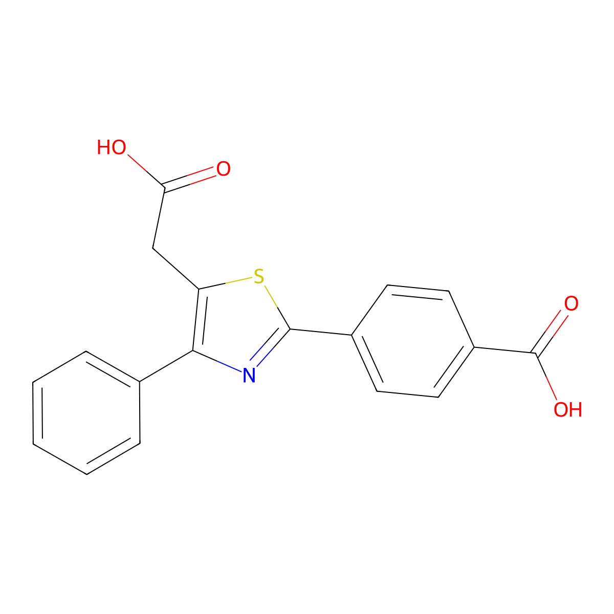 4-[5-(carboxymethyl)-4-phenyl-1,3-thiazol-2-yl]benzoic Acid molecular structure, CAS 861209-67-8
