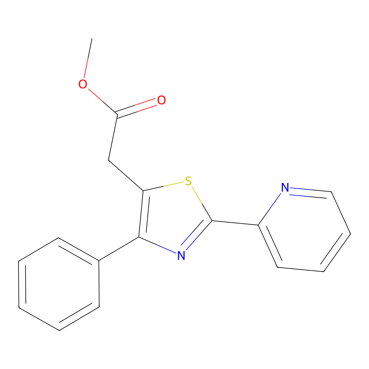 Methyl 2-[4-phenyl-2-(2-pyridinyl)-1,3-thiazol-5-yl]acetate molecular structure, CAS 861209-68-9