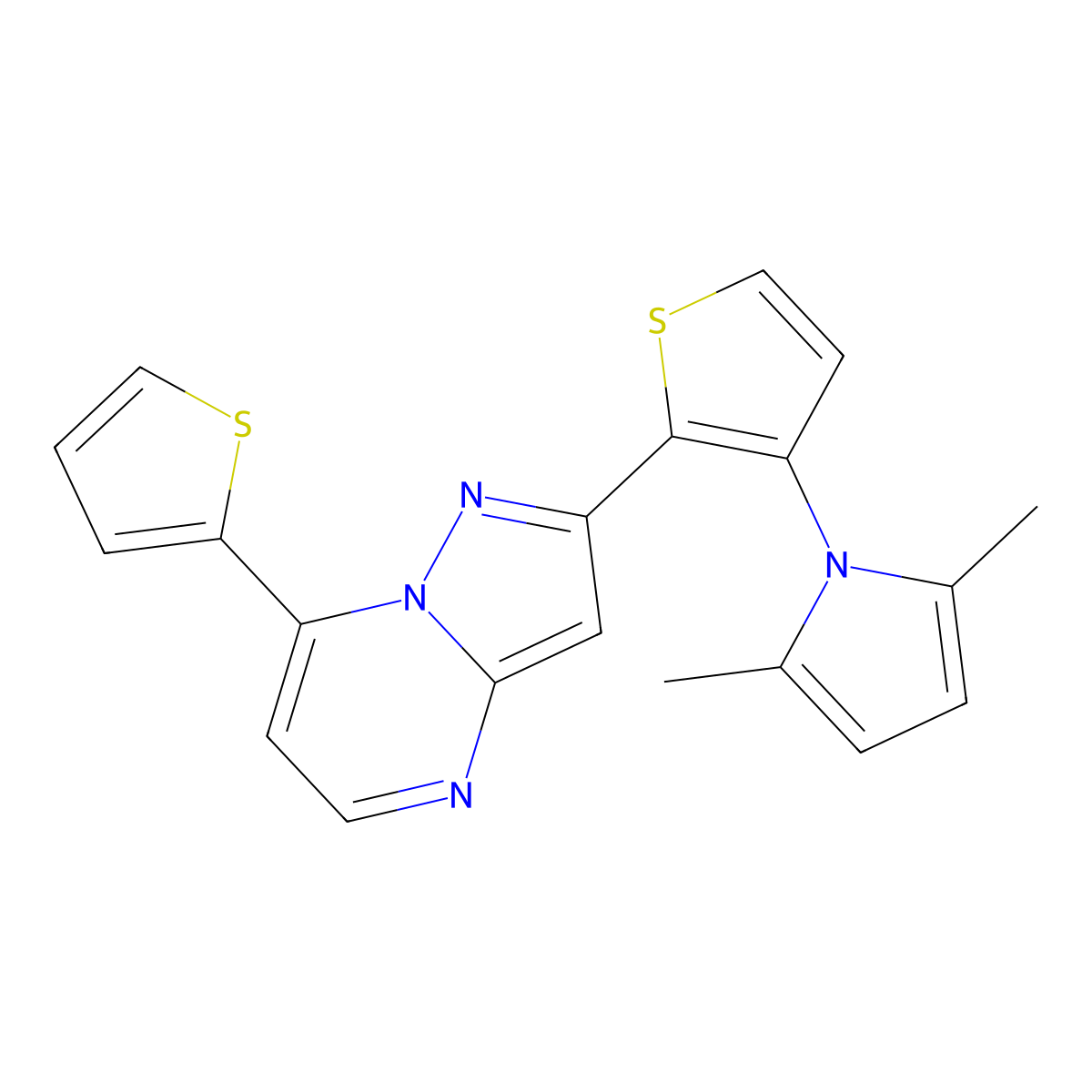 2-[3-(2,5-dimethyl-1H-pyrrol-1-yl)-2-thienyl]-7-(2-thienyl)pyrazolo[1,5-a]pyrimidine molecular structure, CAS 861209-69-0