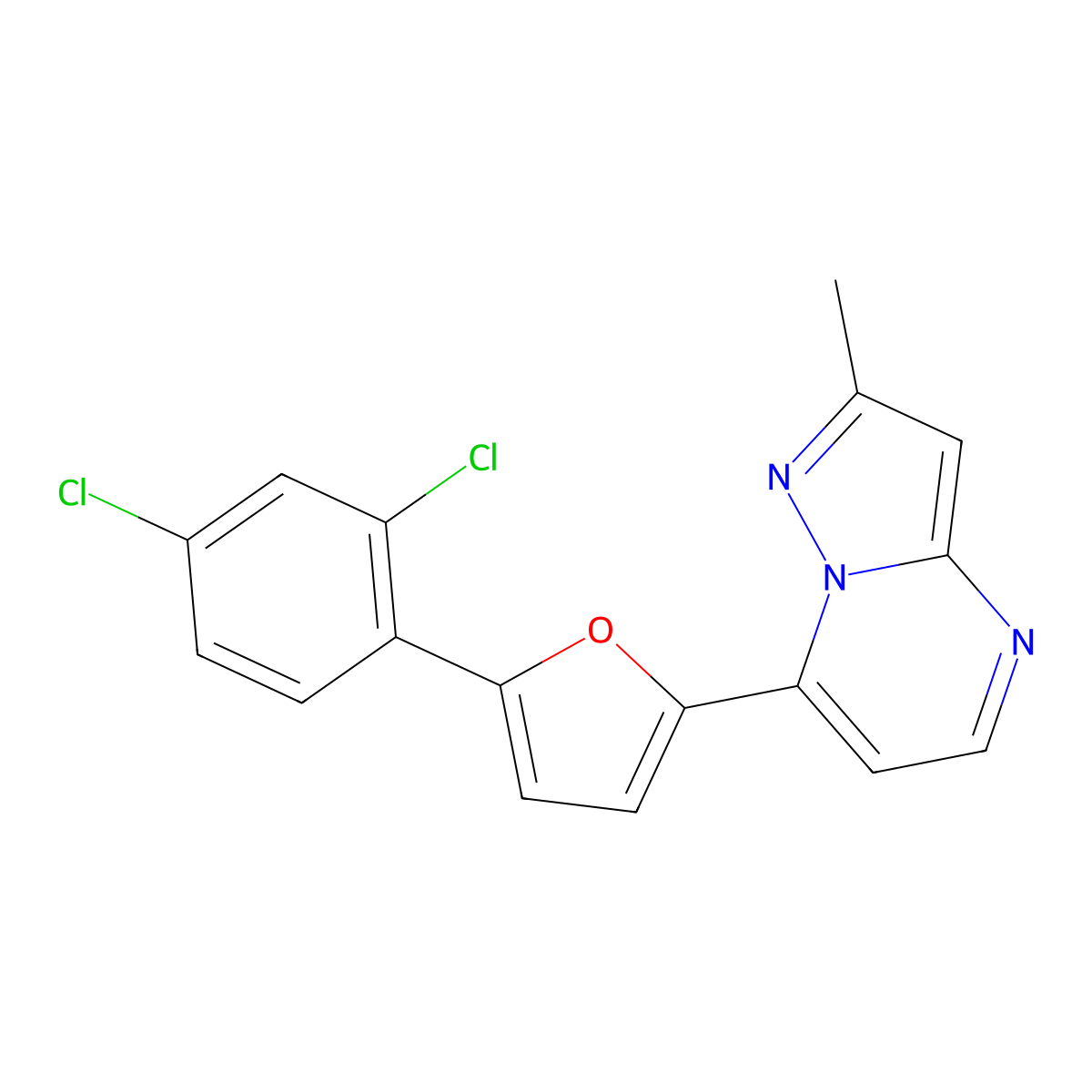 7-[5-(2,4-Dichlorophenyl)furan-2-yl]-2-methylpyrazolo[1,5-a]pyrimidine molecular structure, CAS 861209-74-7