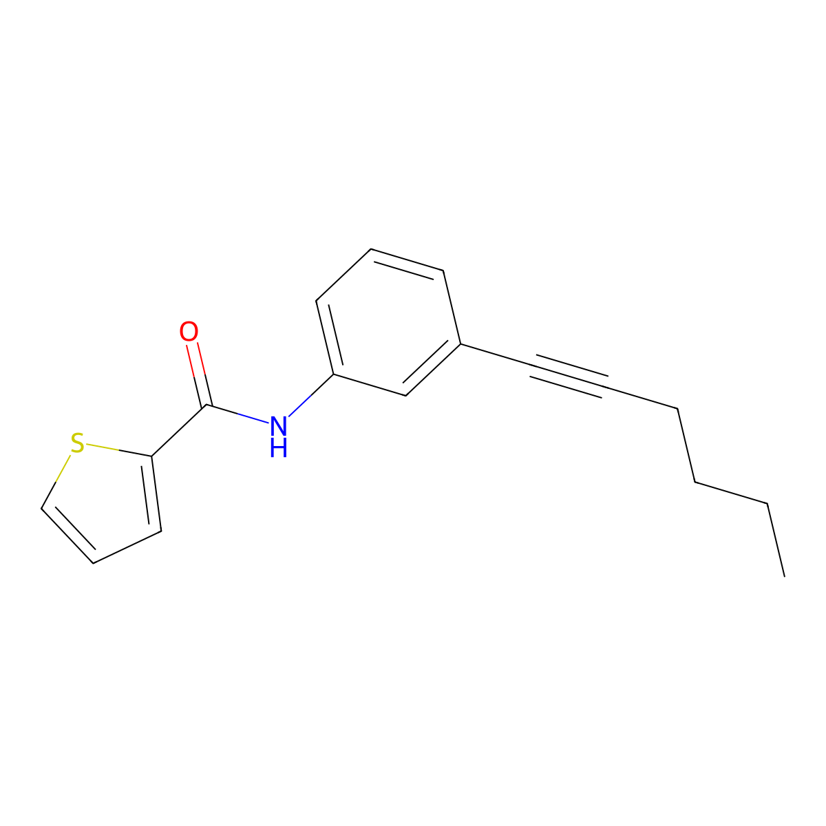 N-[3-(1-hexynyl)phenyl]-2-thiophenecarboxamide molecular structure, CAS 861209-77-0