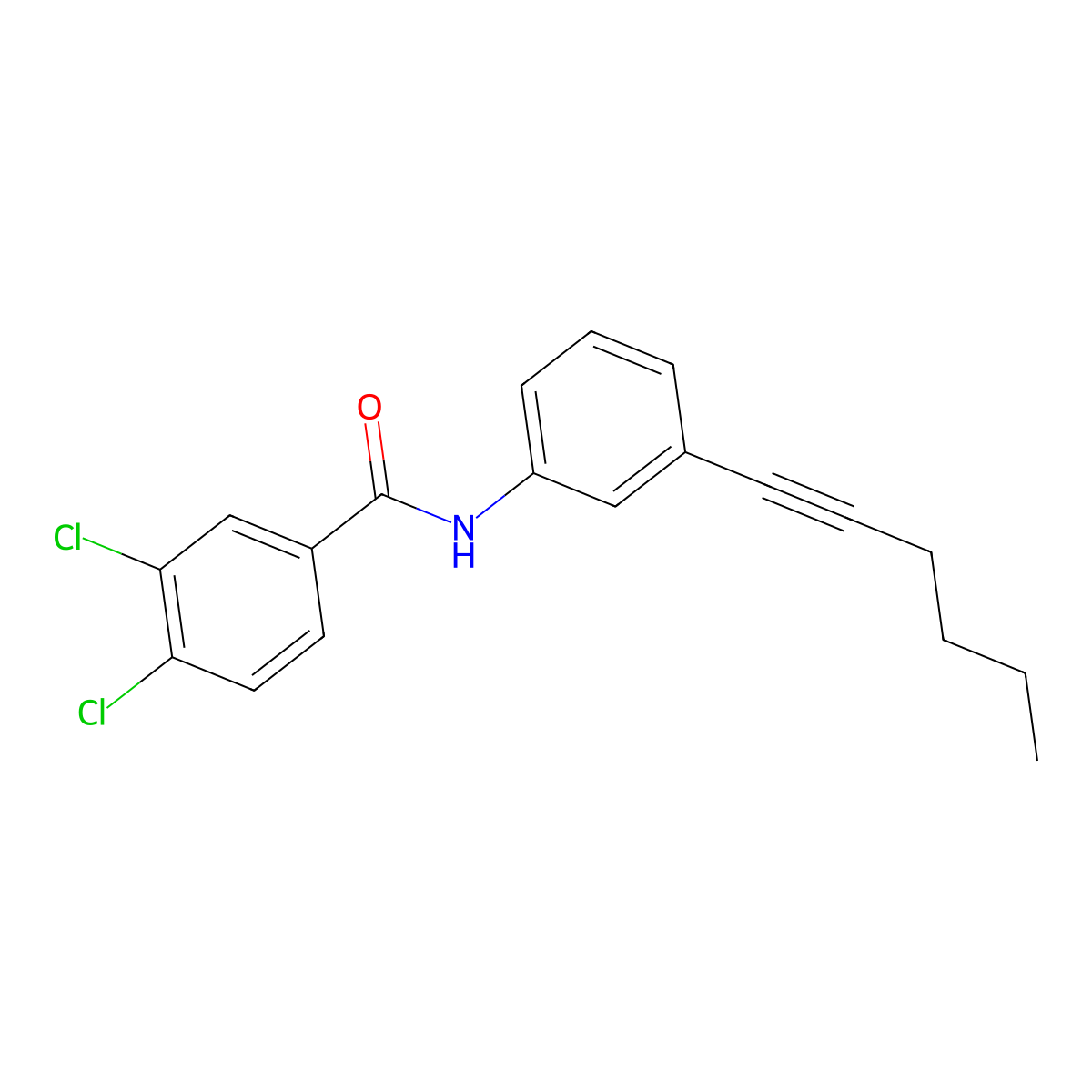 3,4-dichloro-N-[3-(1-hexynyl)phenyl]benzenecarboxamide molecular structure, CAS 861209-79-2