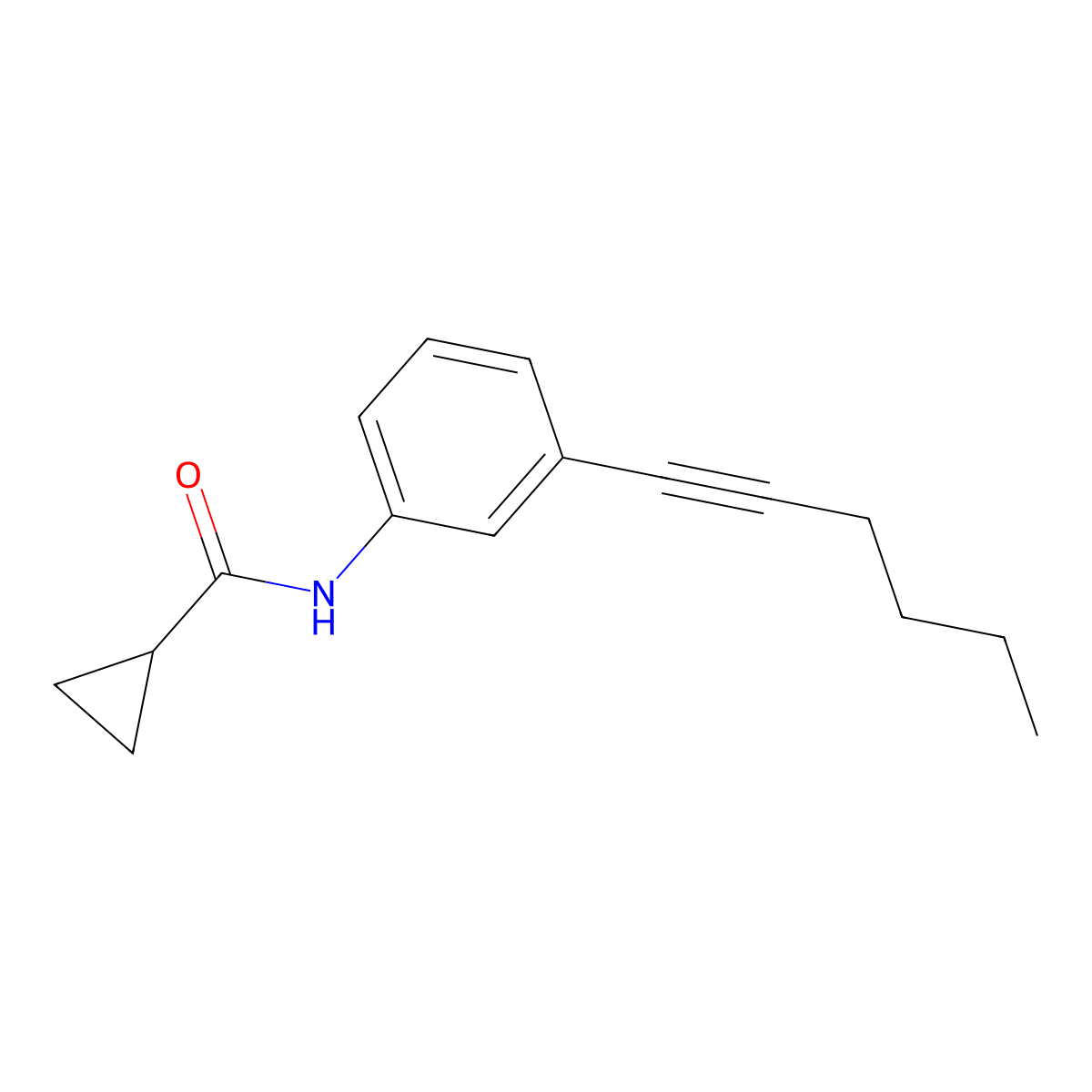 N-[3-(1-hexynyl)phenyl]cyclopropanecarboxamide molecular structure, CAS 861209-80-5