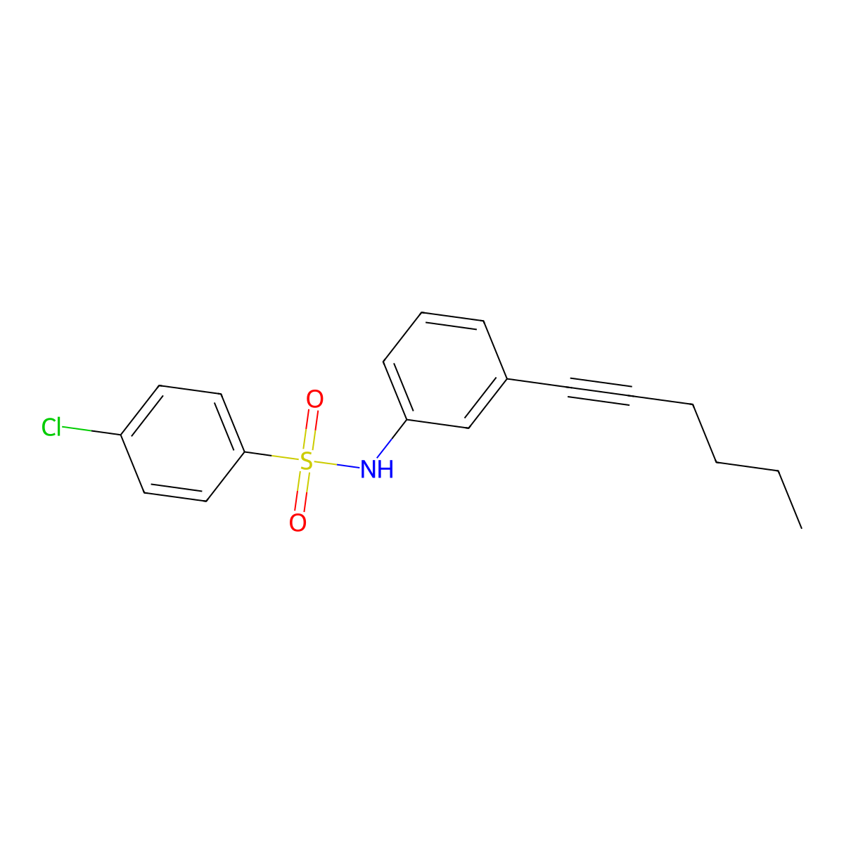 4-chloro-N-[3-(1-hexynyl)phenyl]benzenesulfonamide molecular structure, CAS 861209-81-6
