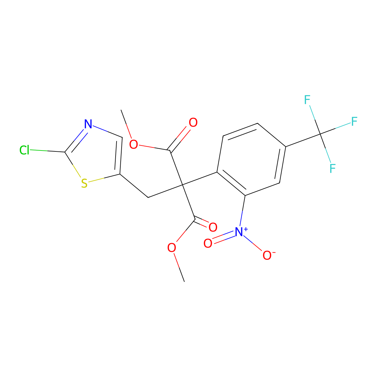 Dimethyl 2-[(2-chloro-1,3-thiazol-5-yl)methyl]-2-[2-nitro-4-(trifluoromethyl)phenyl]malonate molecular structure, CAS 861209-82-7
