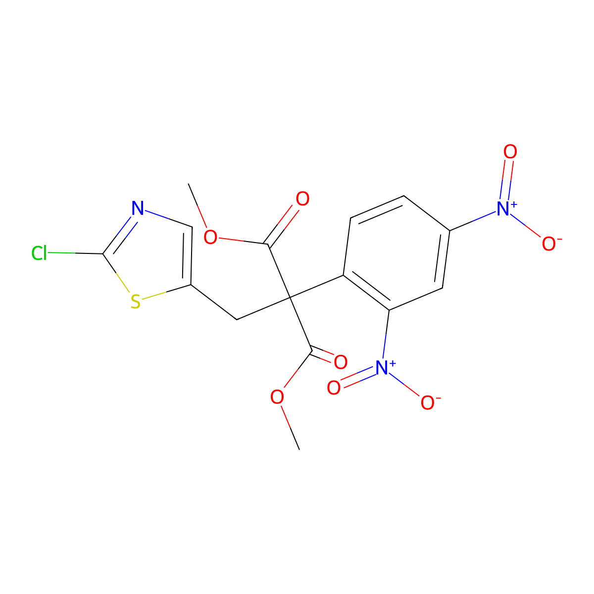 Dimethyl 2-[(2-chloro-1,3-thiazol-5-yl)methyl]-2-(2,4-dinitrophenyl)malonate molecular structure, CAS 861209-93-0