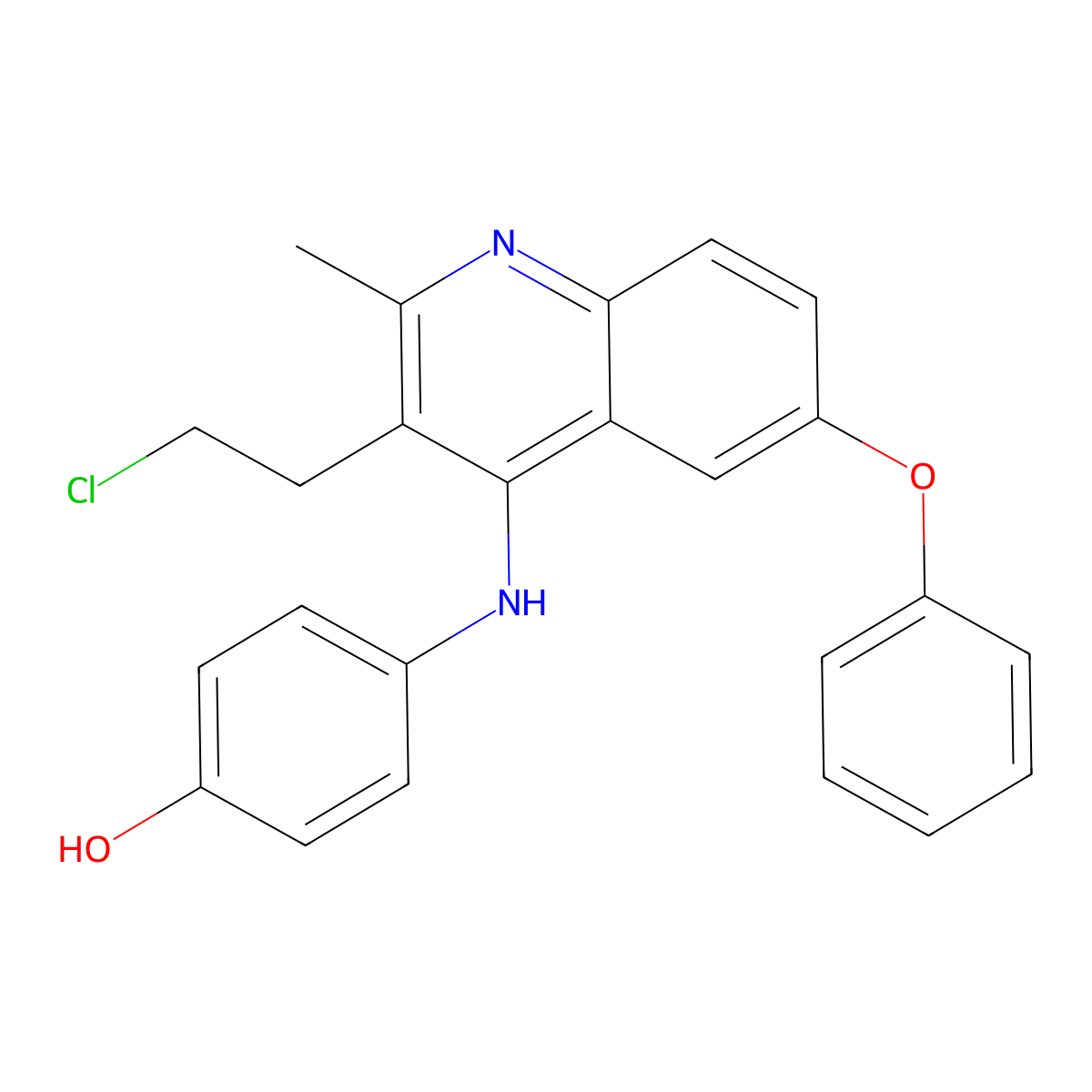 4-{[3-(2-Chloroethyl)-2-methyl-6-phenoxyquinolin-4-yl]amino}phenol molecular structure, CAS 861210-03-9