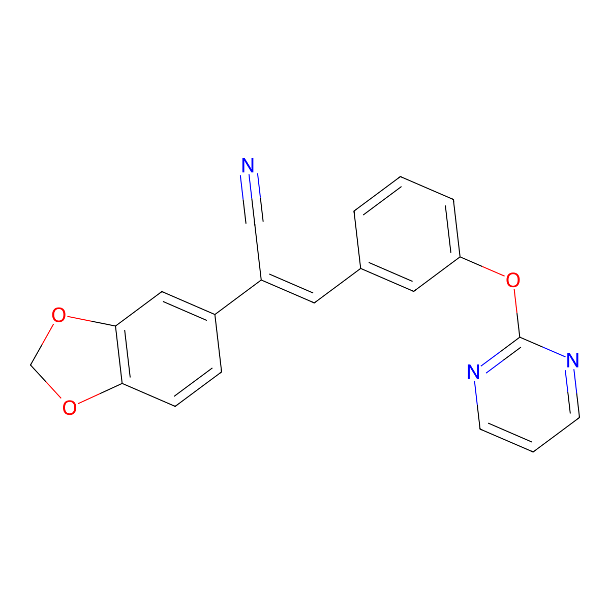 (Z)-2-(1,3-benzodioxol-5-yl)-3-[3-(2-pyrimidinyloxy)phenyl]-2-propenenitrile molecular structure, CAS 861210-06-2