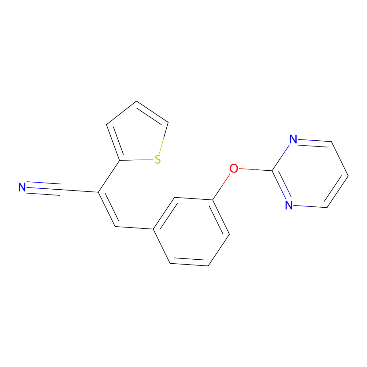 (E)-3-[3-(2-pyrimidinyloxy)phenyl]-2-(2-thienyl)-2-propenenitrile molecular structure, CAS 861210-11-9