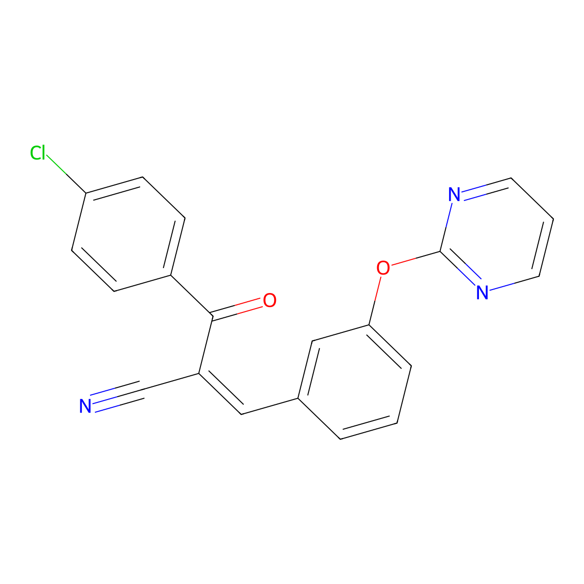 (E)-2-(4-chlorobenzoyl)-3-(3-pyrimidin-2-yloxyphenyl)prop-2-enenitrile molecular structure, CAS 861210-22-2