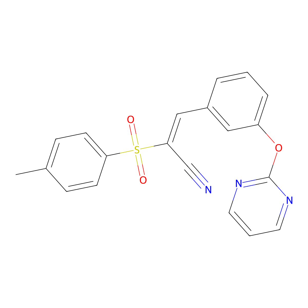 (E)-2-[(4-methylphenyl)sulfonyl]-3-[3-(2-pyrimidinyloxy)phenyl]-2-propenenitrile molecular structure, CAS 861210-23-3