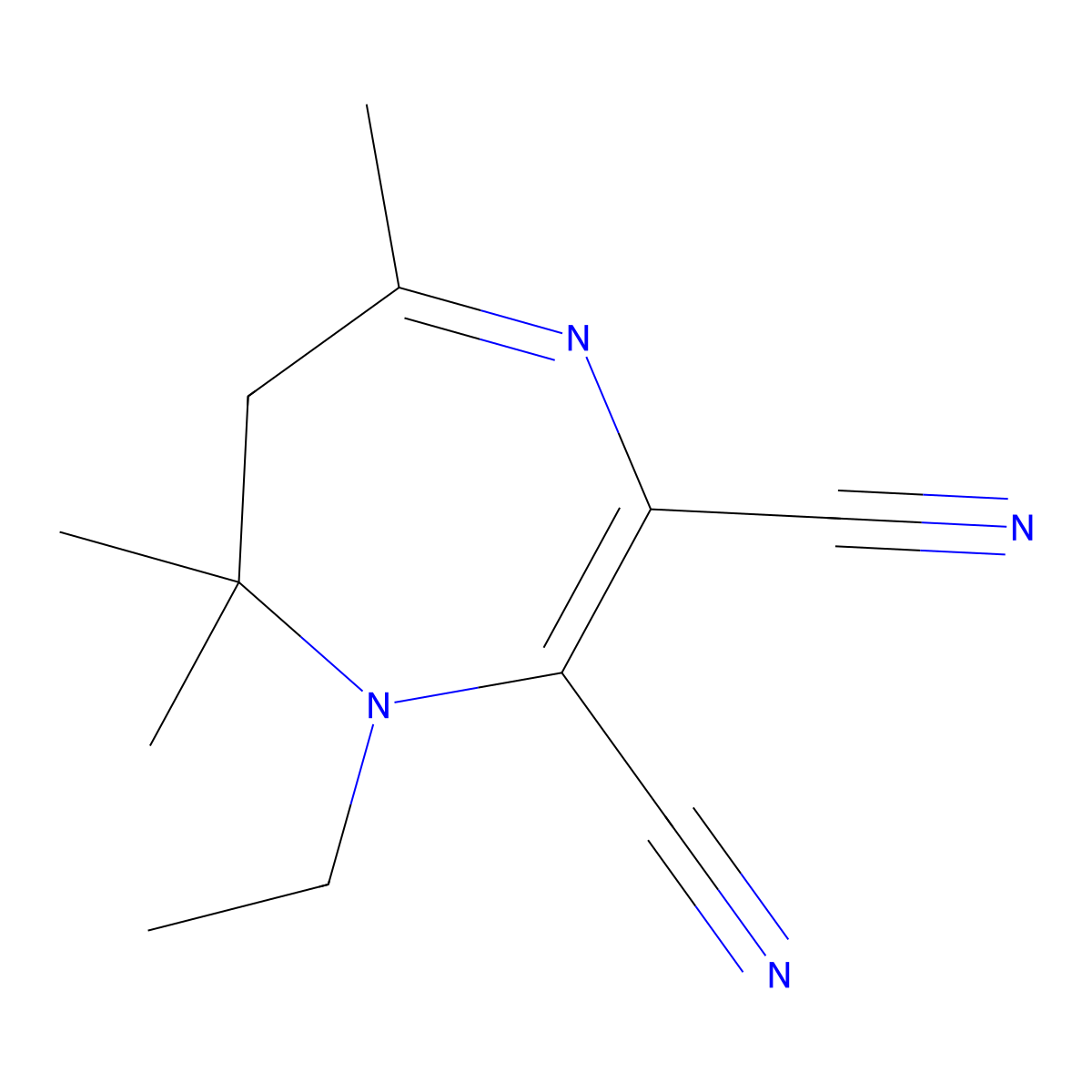 1-ethyl-5,7,7-trimethyl-6,7-dihydro-1H-1,4-diazepine-2,3-dicarbonitrile molecular structure, CAS 861210-24-4