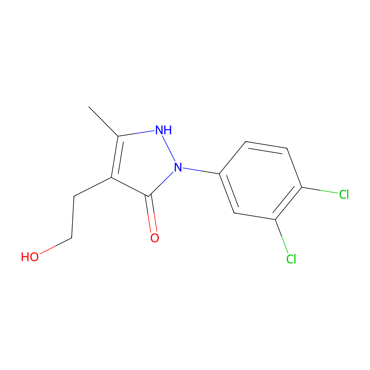 2-(3,4-dichlorophenyl)-4-(2-hydroxyethyl)-5-methyl-1,2-dihydro-3H-pyrazol-3-one molecular structure, CAS 861210-29-9