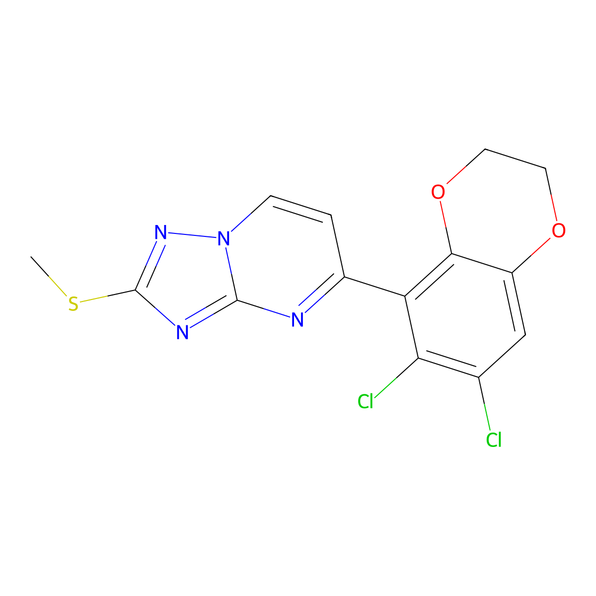 5-(6,7-Dichloro-2,3-dihydro-1,4-benzodioxin-5-yl)[1,2,4]triazolo[1,5-a]pyrimidin-2-yl methyl sulfide molecular structure, CAS 861210-32-4