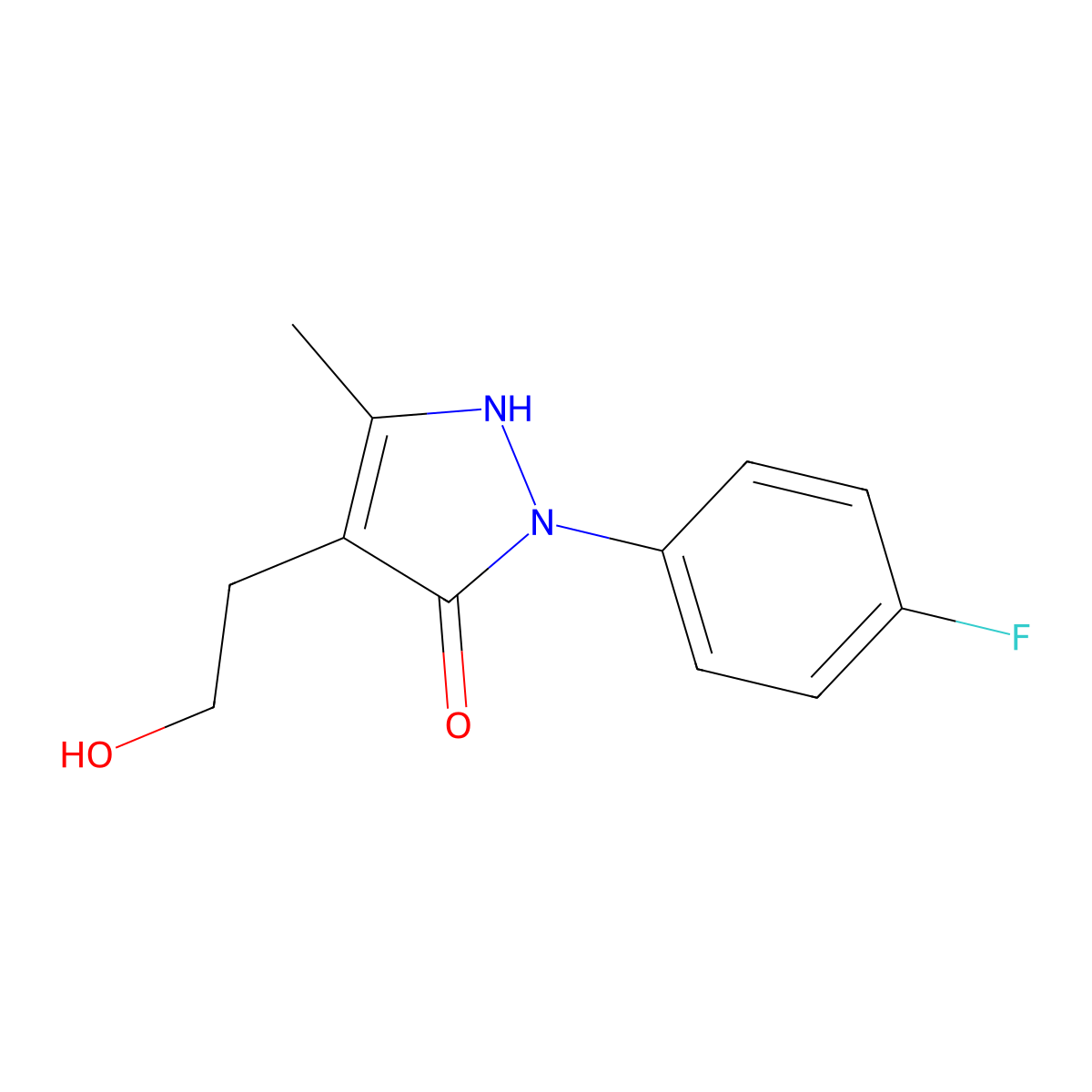 2-(4-fluorophenyl)-4-(2-hydroxyethyl)-5-methyl-1,2-dihydro-3H-pyrazol-3-one molecular structure, CAS 861210-34-6