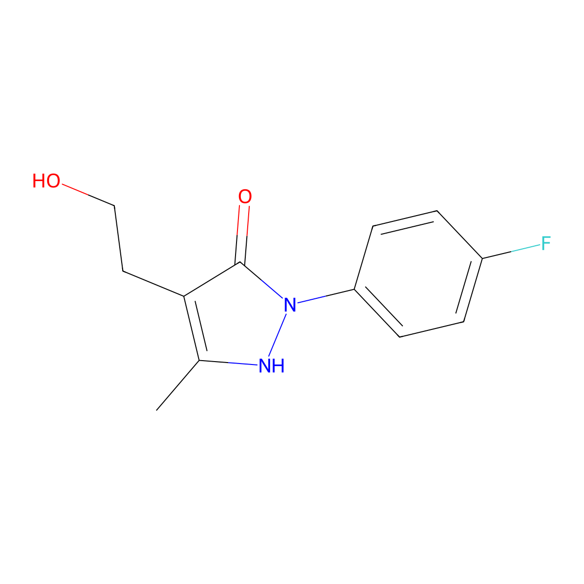 2-(4-fluorophenyl)-4-(2-hydroxyethyl)-5-methyl-1,2-dihydro-3H-pyrazol-3-one molecular structure, CAS 861210-34-6