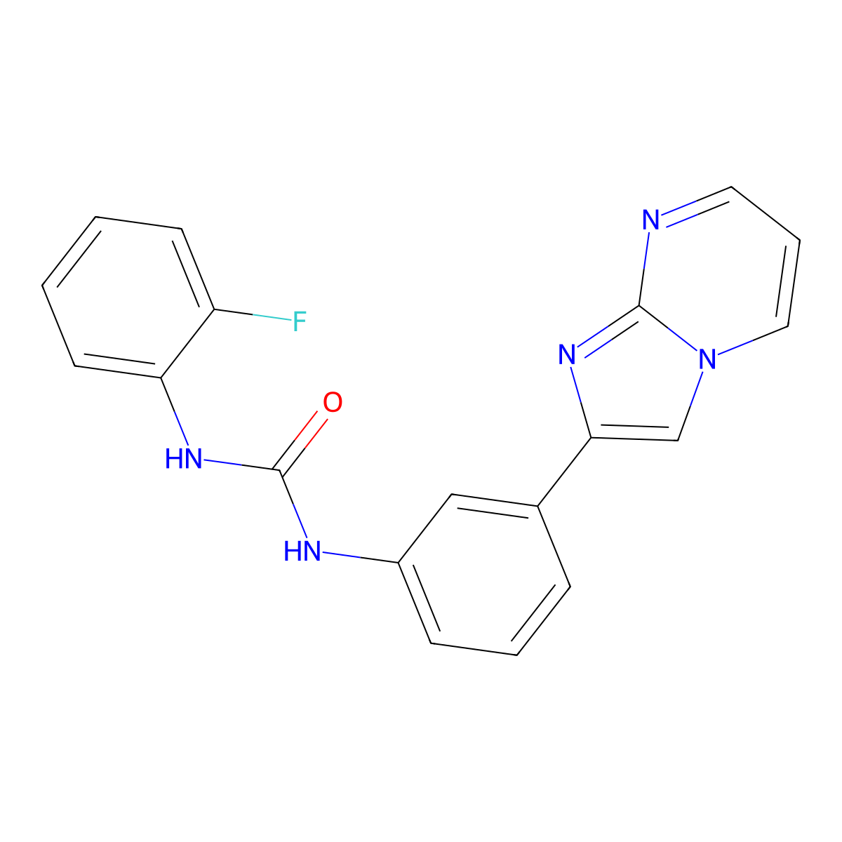 N-(2-fluorophenyl)-N'-(3-imidazo[1,2-a]pyrimidin-2-ylphenyl)urea molecular structure, CAS 861210-37-9