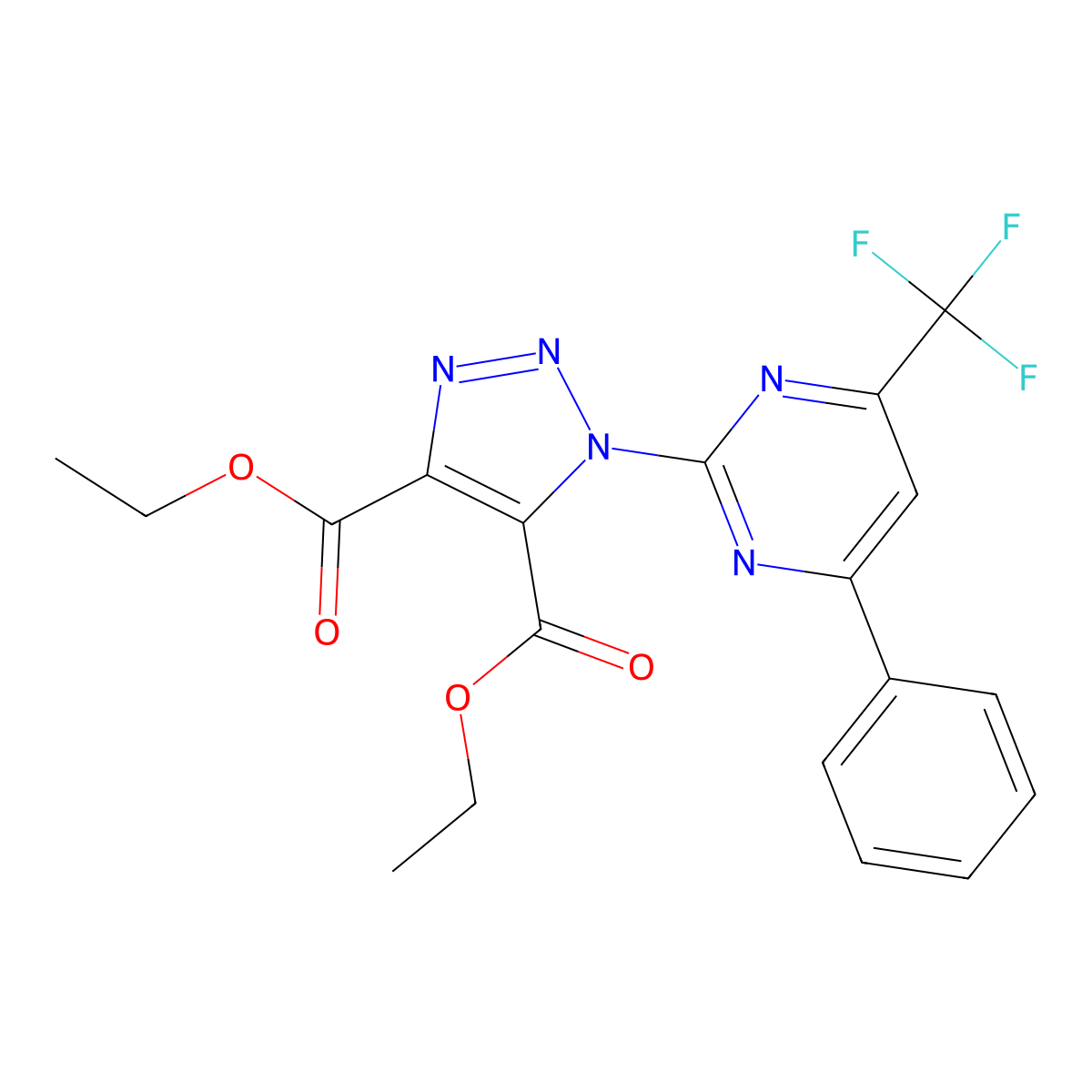 Diethyl 1-[4-phenyl-6-(trifluoromethyl)pyrimidin-2-yl]triazole-4,5-dicarboxylate molecular structure, CAS 861210-43-7