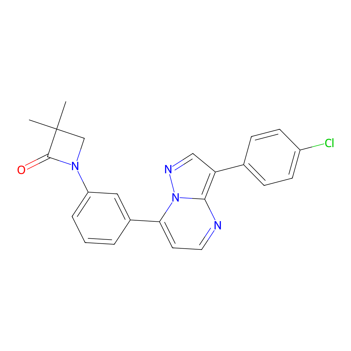 1-{3-[3-(4-Chlorophenyl)pyrazolo[1,5-a]pyrimidin-7-yl]phenyl}-3,3-dimethylazetidin-2-one molecular structure, CAS 861210-44-8