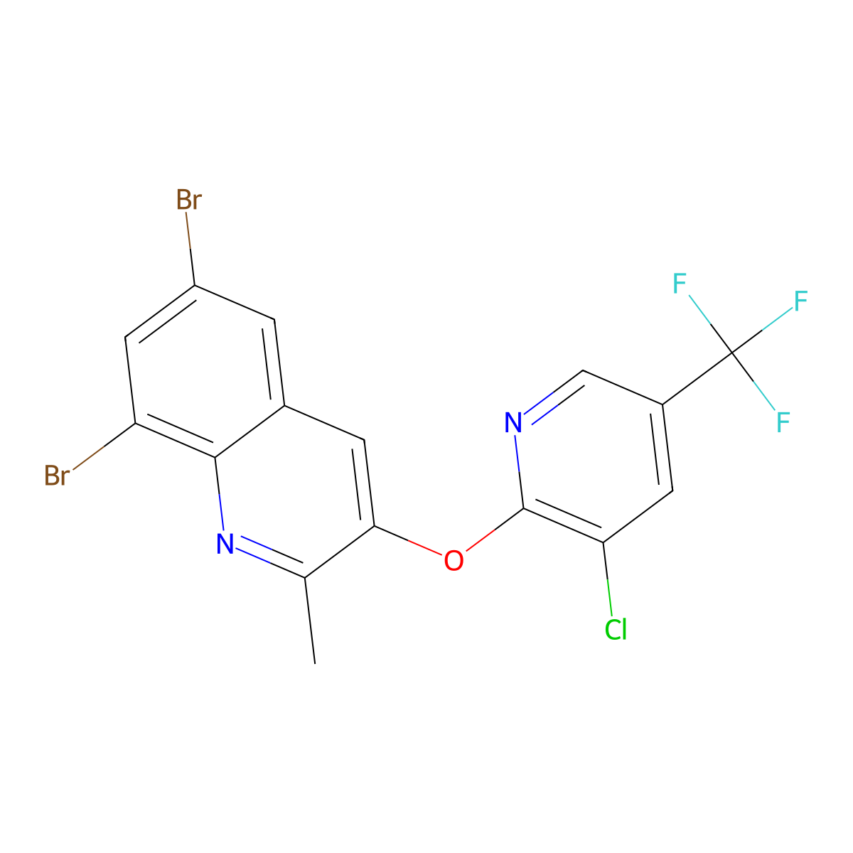 6,8-Dibromo-3-{[3-chloro-5-(trifluoromethyl)-2-pyridinyl]oxy}-2-methylquinoline molecular structure, CAS 861210-77-7