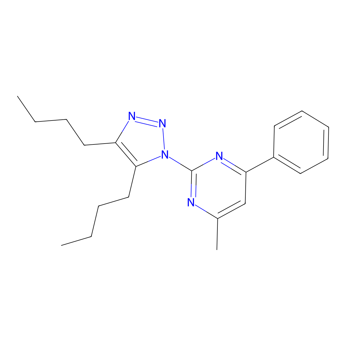 2-(4,5-dibutyl-1H-1,2,3-triazol-1-yl)-4-methyl-6-phenylpyrimidine molecular structure, CAS 861210-85-7