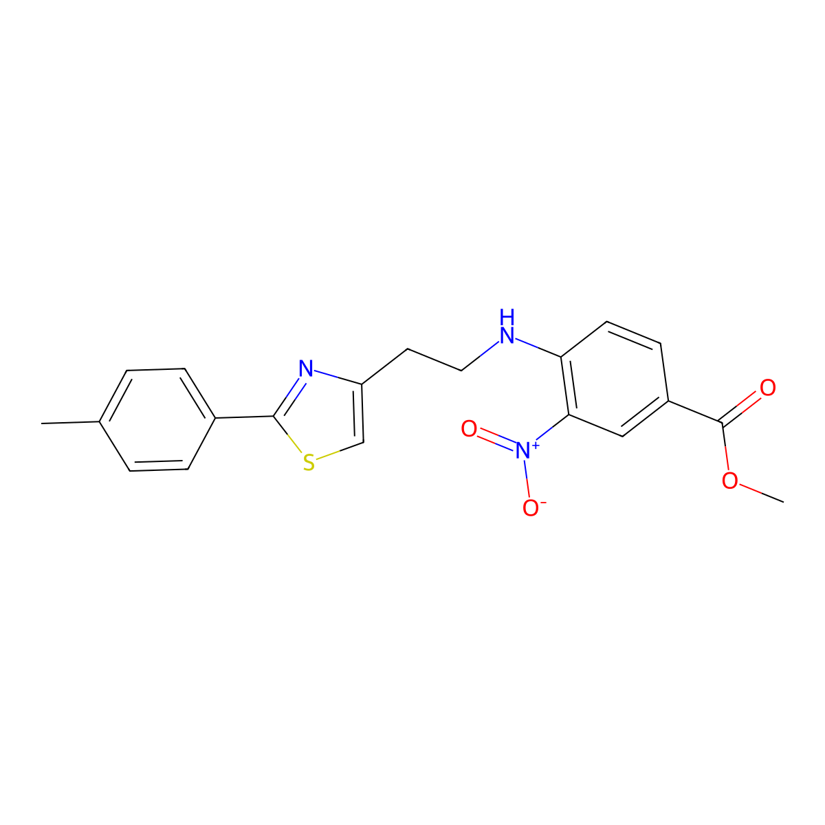 Methyl 4-({2-[2-(4-methylphenyl)-1,3-thiazol-4-yl]ethyl}amino)-3-nitrobenzenecarboxylate molecular structure, CAS 861211-03-2