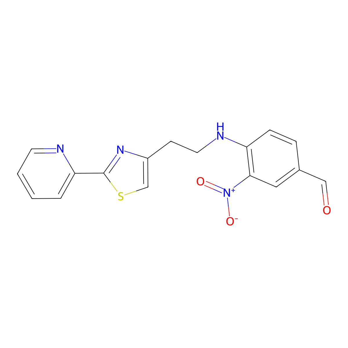 3-Nitro-4-({2-[2-(2-pyridinyl)-1,3-thiazol-4-yl]ethyl}amino)benzenecarbaldehyde molecular structure, CAS 861211-07-6