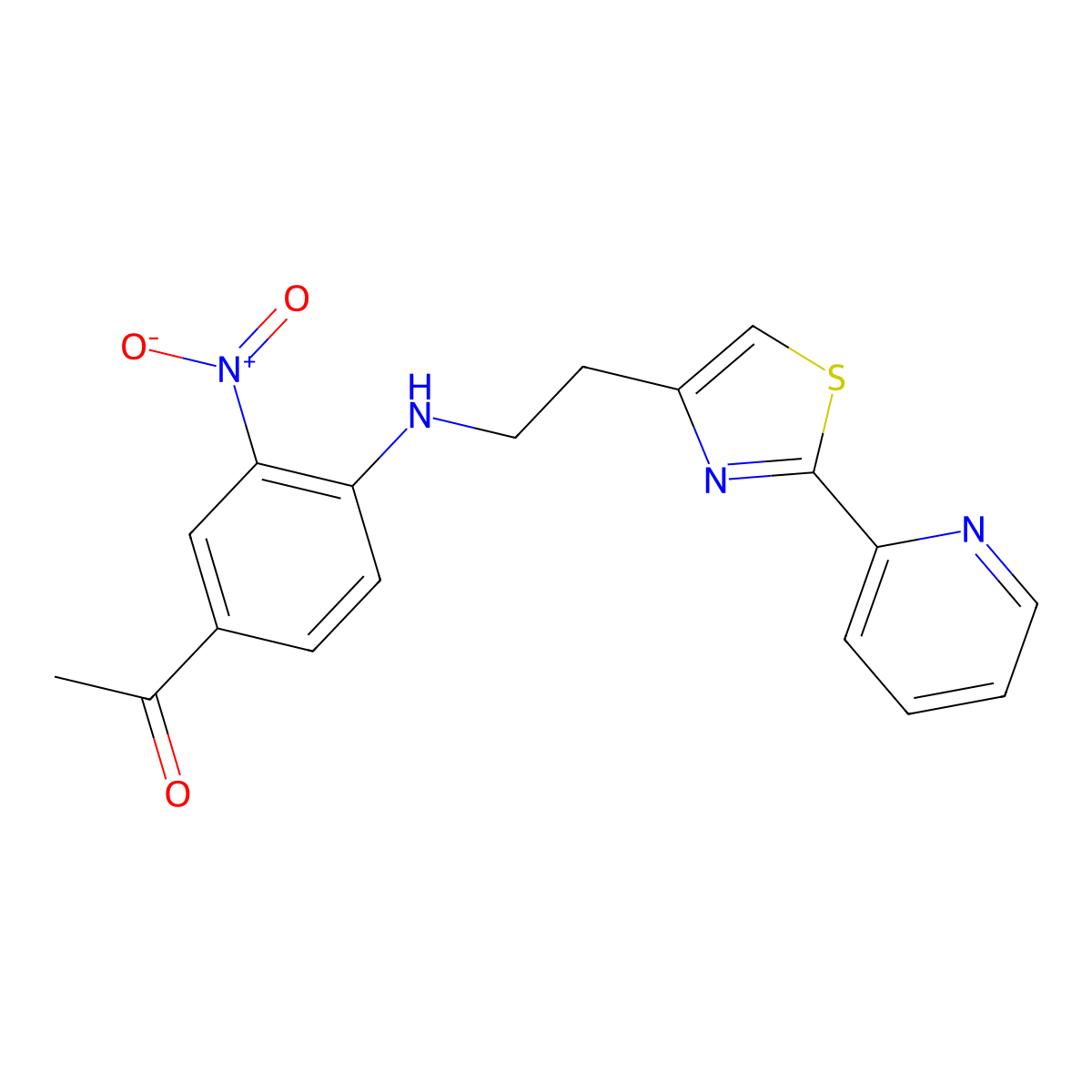 1-[3-Nitro-4-({2-[2-(2-pyridinyl)-1,3-thiazol-4-yl]ethyl}amino)phenyl]-1-ethanone molecular structure, CAS 861211-08-7