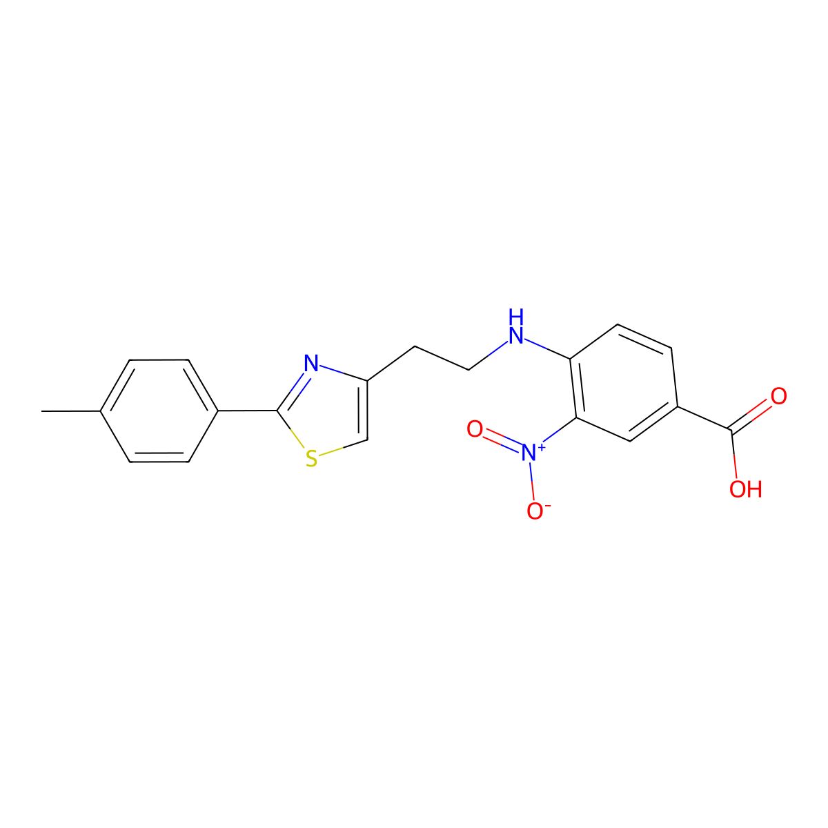 4-({2-[2-(4-Methylphenyl)-1,3-thiazol-4-yl]ethyl}amino)-3-nitrobenzenecarboxylic acid molecular structure, CAS 861211-10-1
