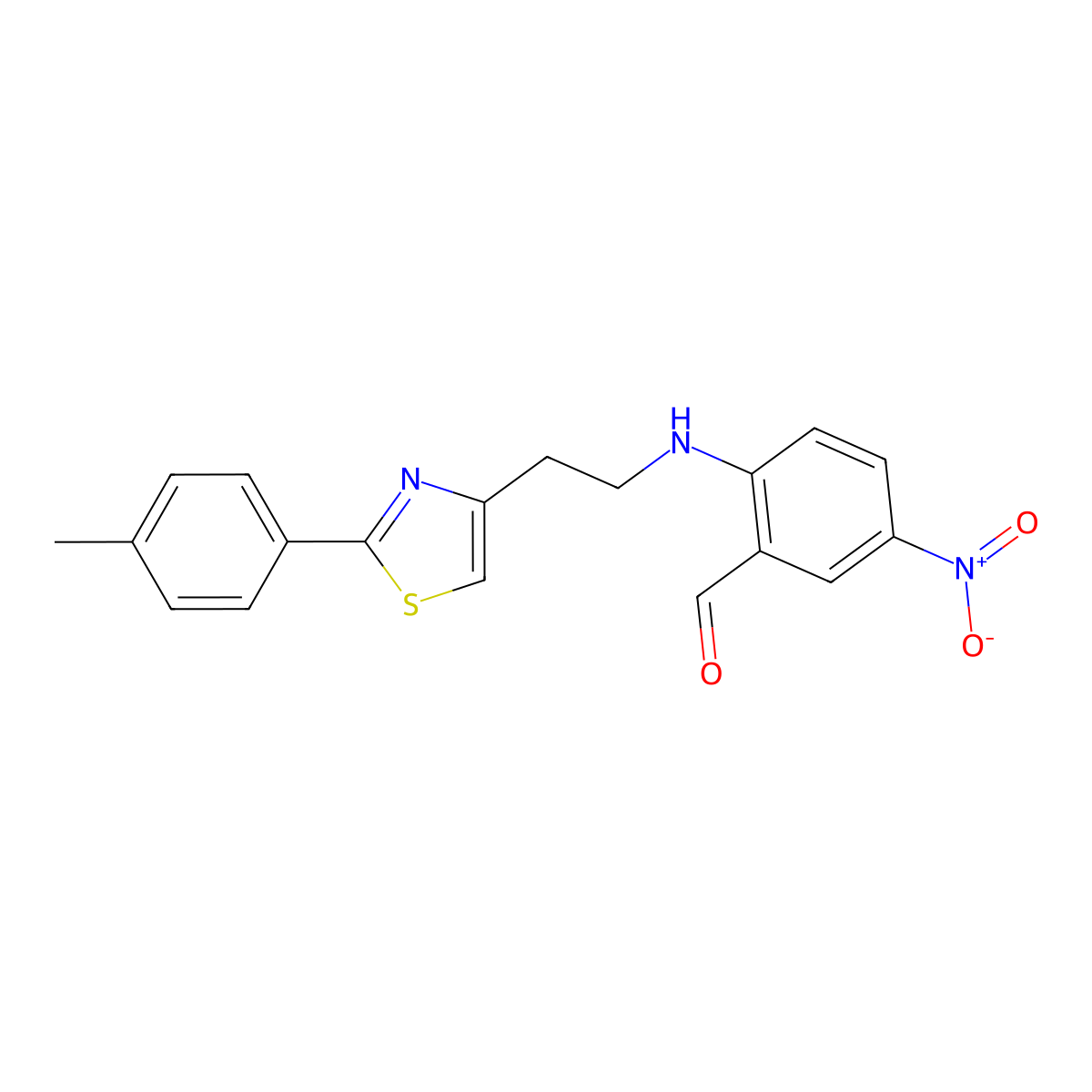 2-({2-[2-(4-Methylphenyl)-1,3-thiazol-4-yl]ethyl}amino)-5-nitrobenzenecarbaldehyde molecular structure, CAS 861211-12-3